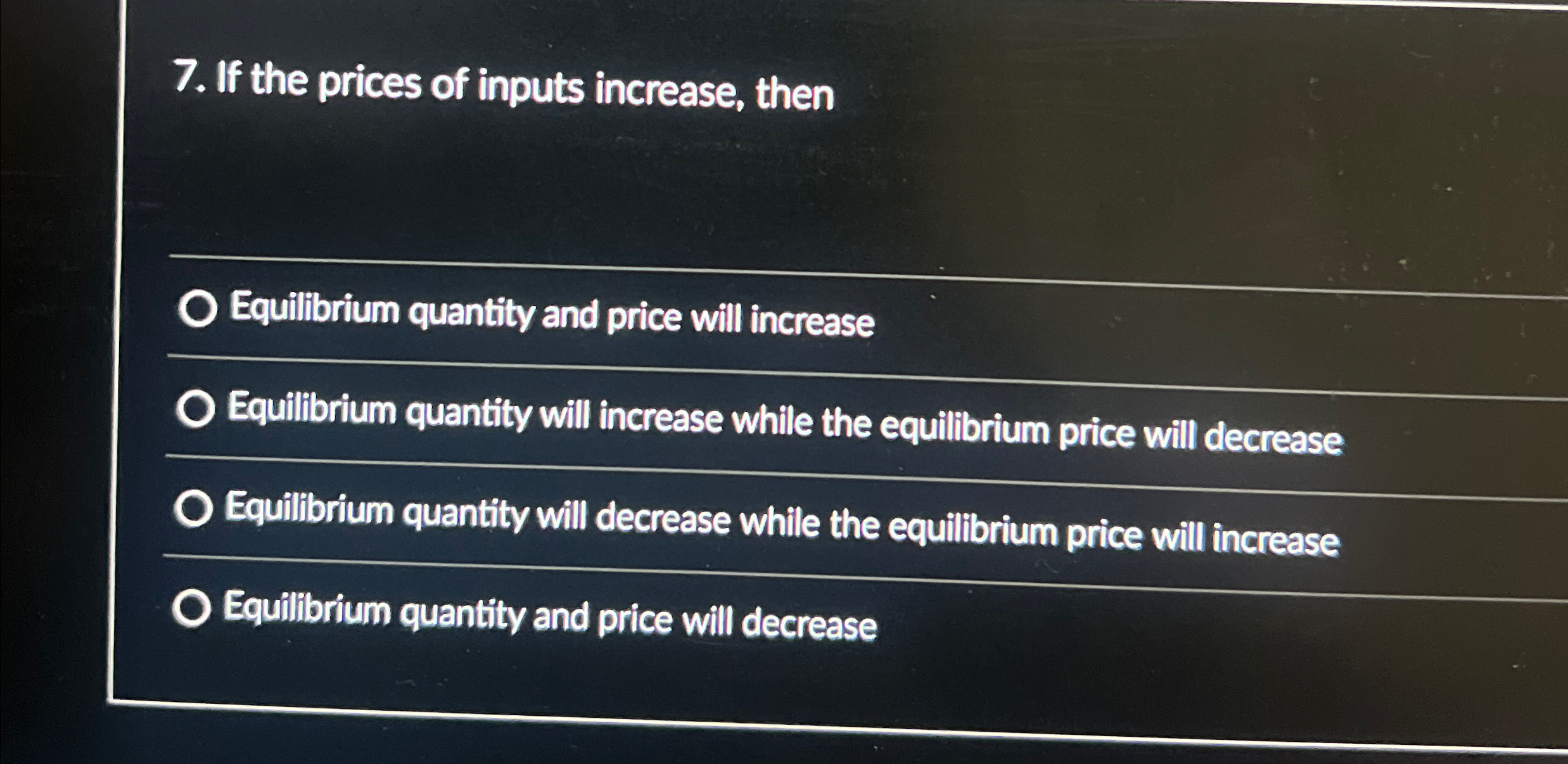 Solved If the prices of inputs increase, thenEquillbrium | Chegg.com