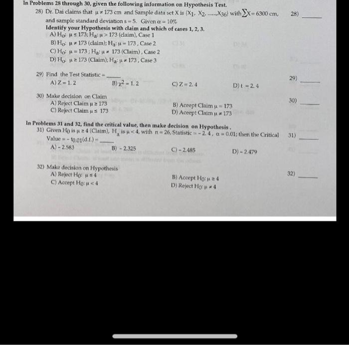 Solved 28) In Problems 28 through 30, given the following | Chegg.com