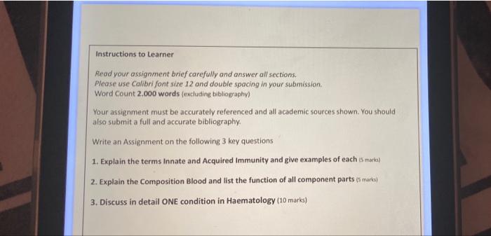 Solved Instructions to Learner Read your assignment brief | Chegg.com