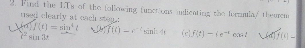 Solved Find the LTs of the following functions indicating | Chegg.com