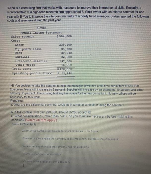 Solved B You Is A Consulting Firm That Works With Managers Chegg