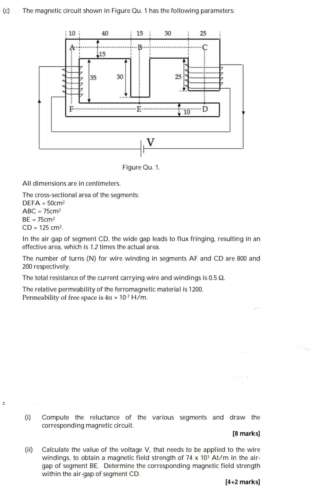 Solved (c) The Magnetic Circuit Shown In Figure Qu. 1 Has | Chegg.com