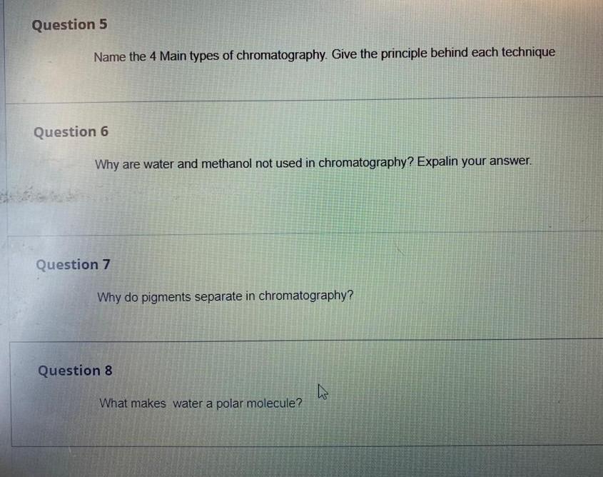 Solved Name the 4 Main types of chromatography. Give the