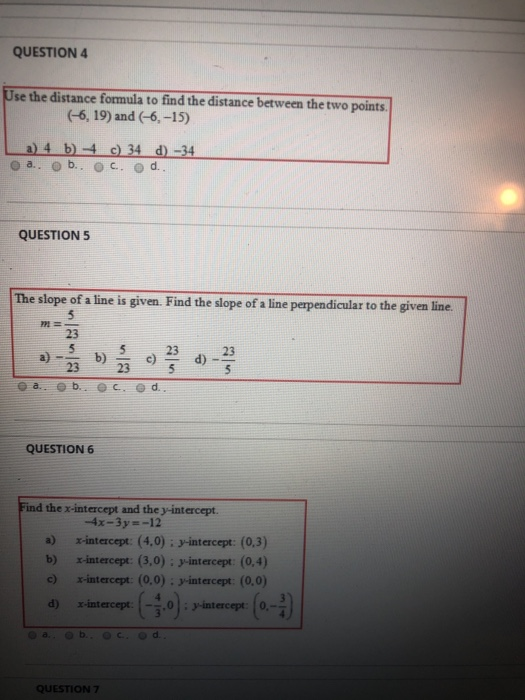 Solved QUESTION 4 Use The Distance Formula To Find The | Chegg.com