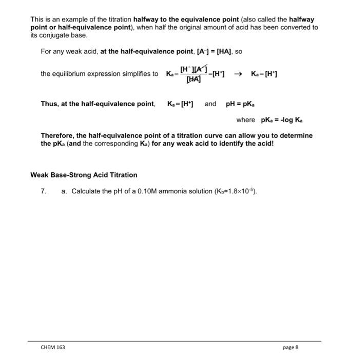 Solved This is an example of the titration halfway to the