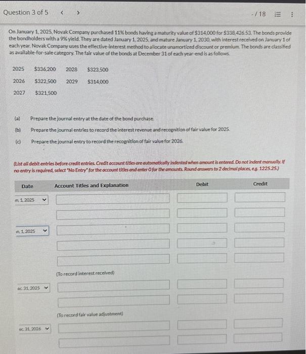 Solved On January 1,2025, Novak Company purchased 11\ bonds Chegg