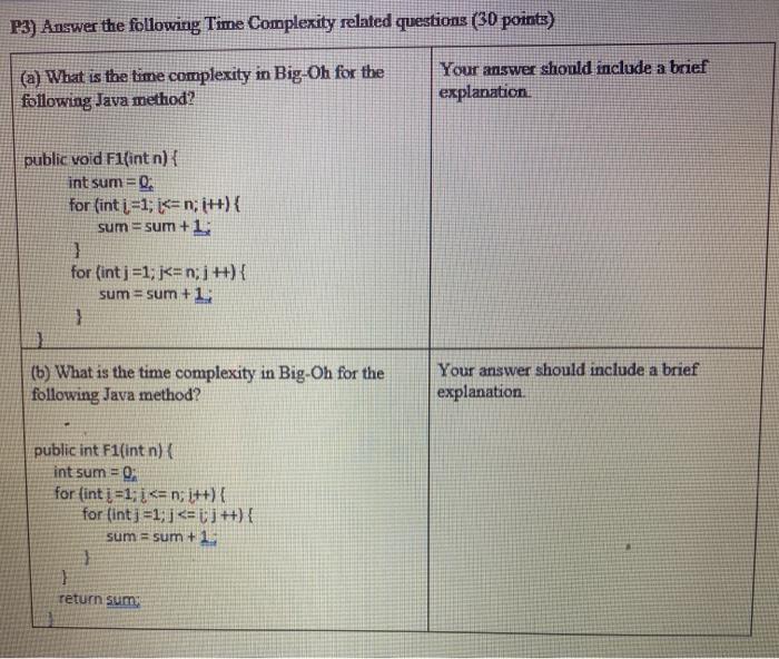 Solved P3) Answer the following Time Complexity related | Chegg.com