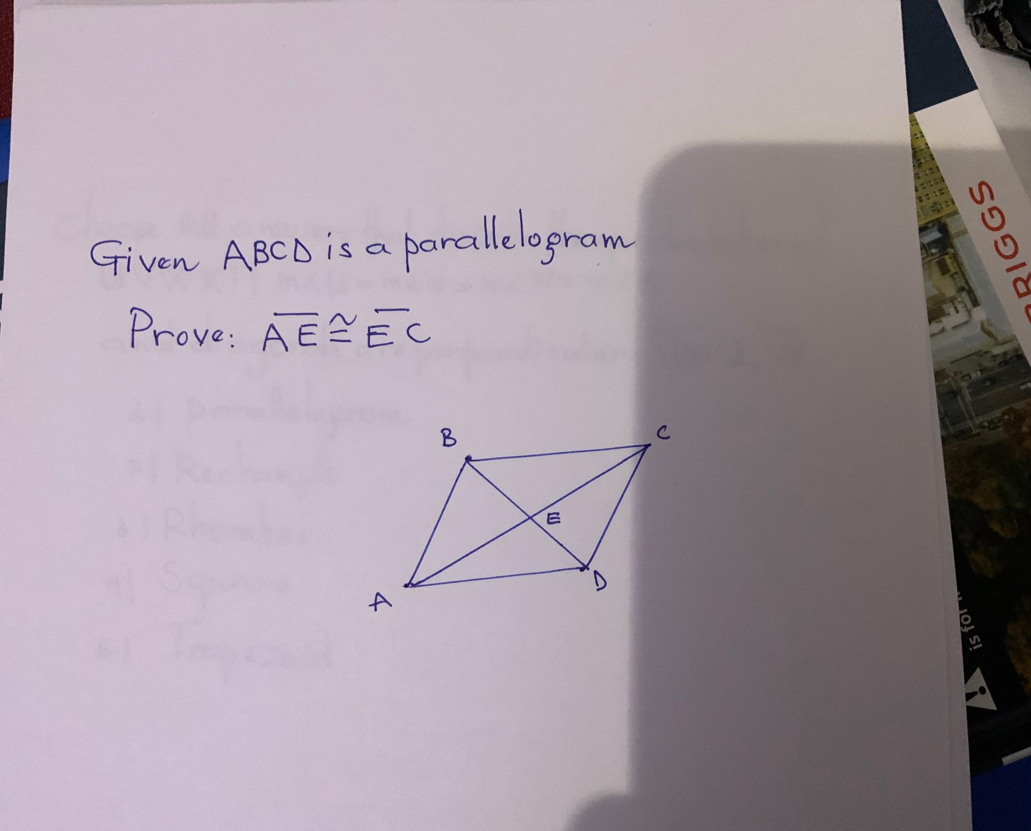 Solved Given ABCD is a parallelogram Prove: | Chegg.com