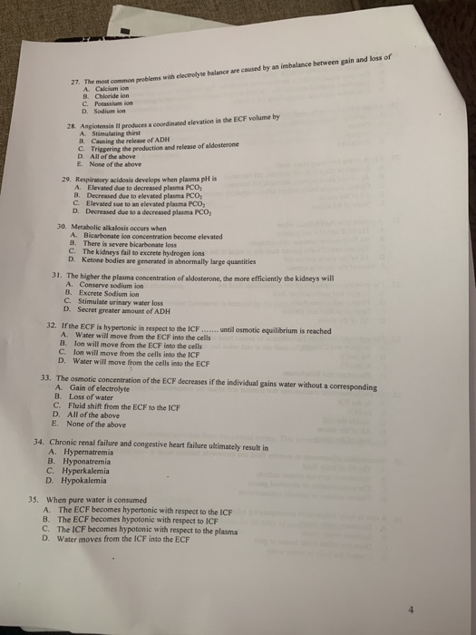 Solved 27. The most common problems with electrolyte balance | Chegg.com