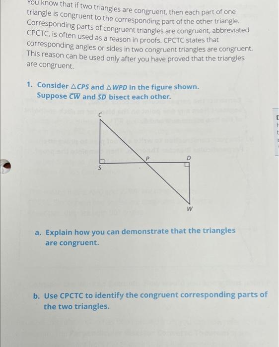Solved You know that if two triangles are congruent, then | Chegg.com