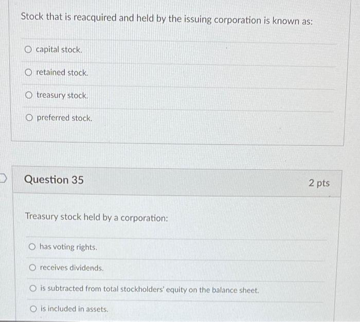 Solved Stock that is reacquired and held by the issuing | Chegg.com