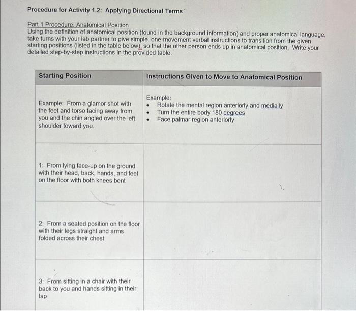Procedure for Activity 1.2: Applying Directional | Chegg.com