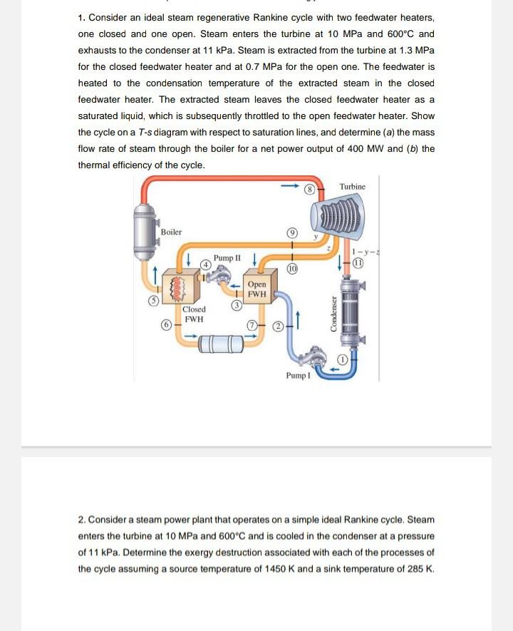 Solved 1. Consider An Ideal Steam Regenerative Rankine Cycle | Chegg.com