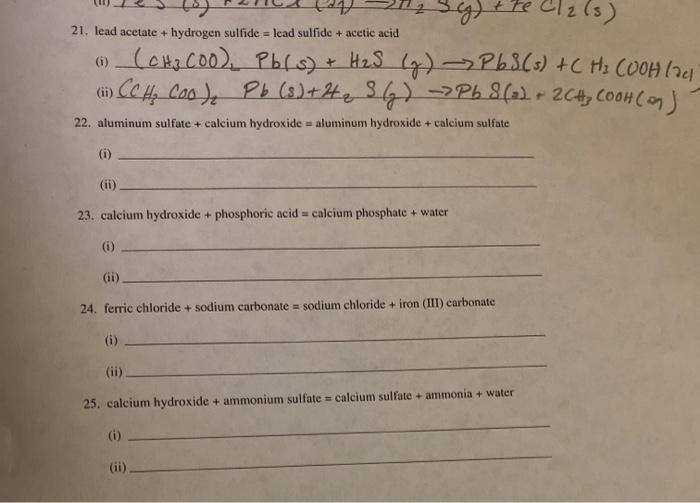Solved s) 21. lead acetate + hydrogen sulfide = lead sulfide
