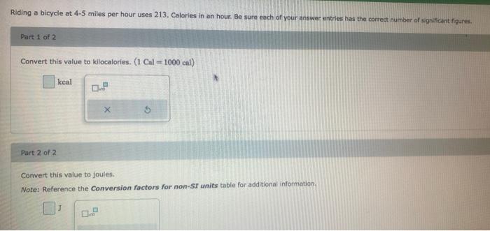 Solved Riding A Bicycle At 4-5 Miles Per Hour Uses 213 . | Chegg.com