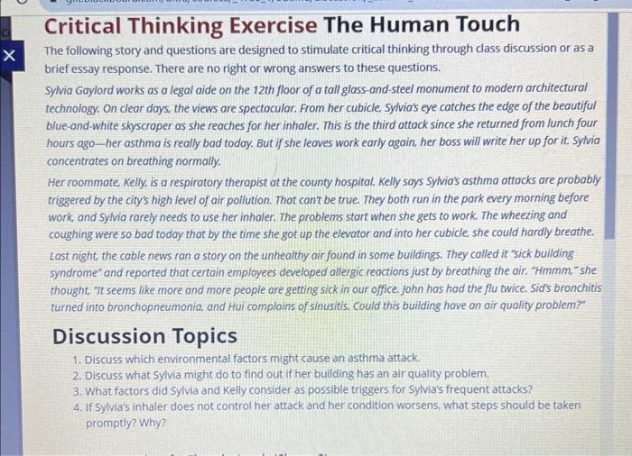 the human touch critical thinking exercise chapter 4