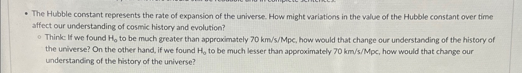 Solved The Hubble constant represents the rate of expansion | Chegg.com