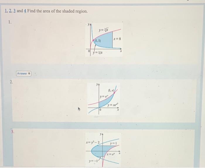 Solved 1, 2,3 And 4 Find The Area Of The Shaded Region.5, 6. | Chegg.com