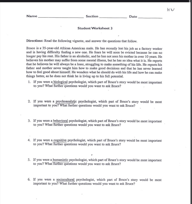 Solved HV Name Section Date Student Worksheet 3 Directions: | Chegg.com