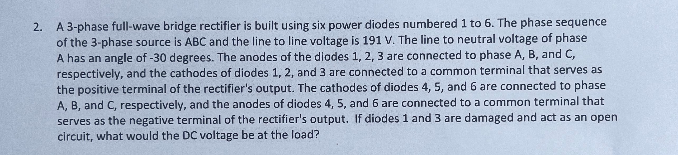 a 3 phase full wave bridge rectifier contains a diodes