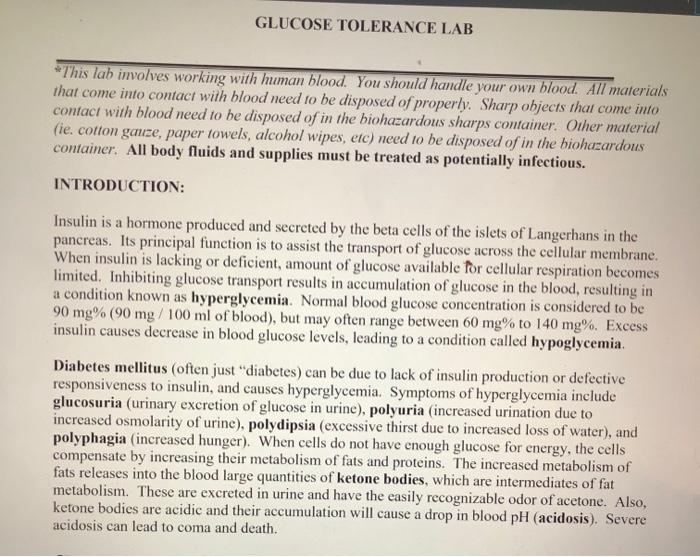 Solved 1 purpose of glucose tolerance test 2 what is the