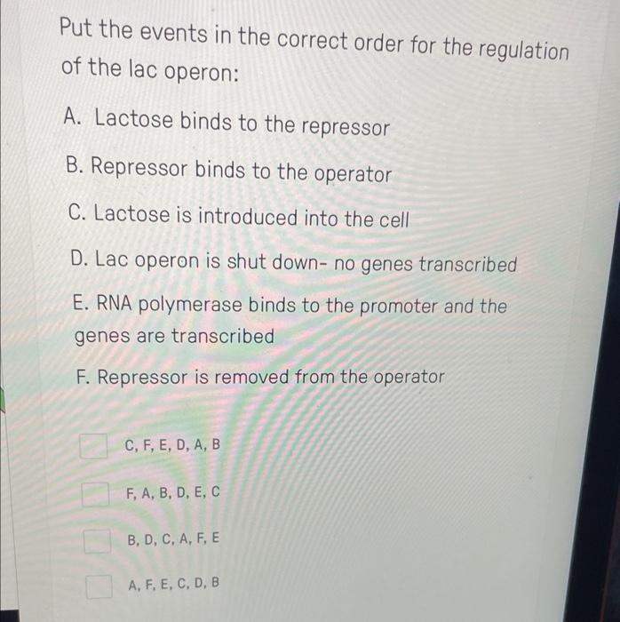 Solved Put the events in the correct order for the | Chegg.com