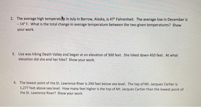 Solved 2. The average high temperature in July in Barrow Chegg