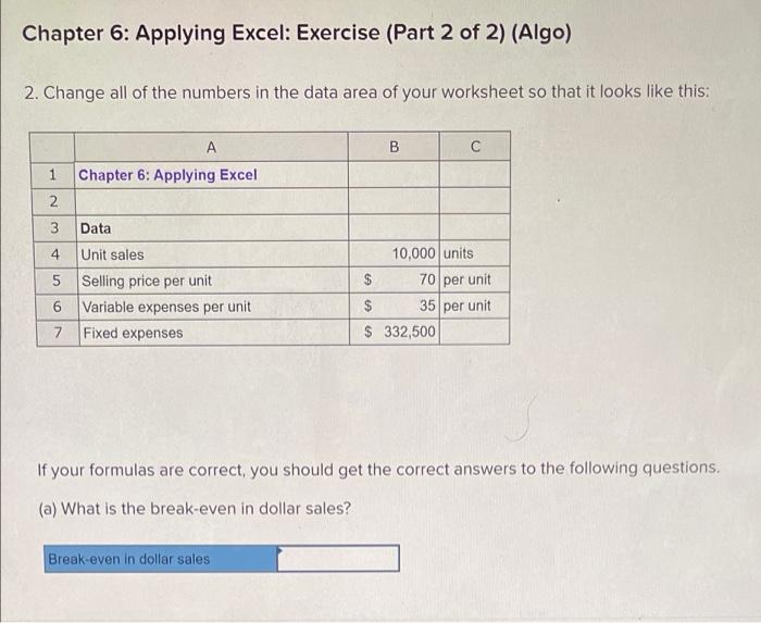 Solved Chapter 6: Applying Excel: Exercise (Part 2 Of 2) | Chegg.com