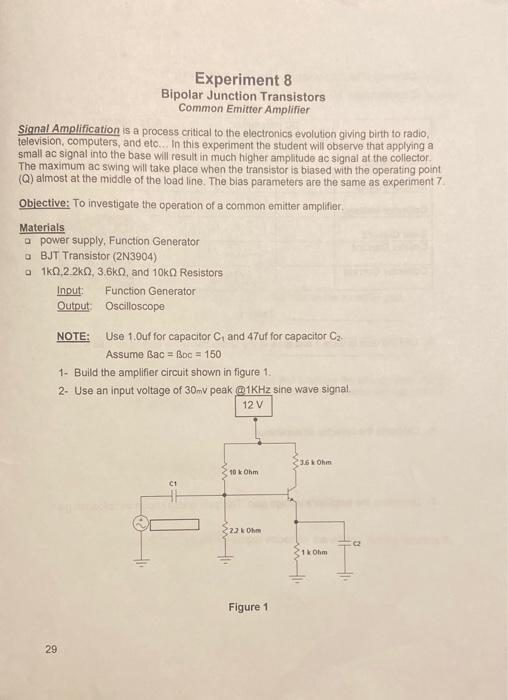 Experiment 8 Bipolar Junction Transistors Common | Chegg.com