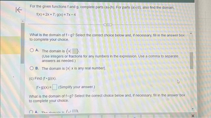 Solved For The Given Functions F And G, Complete The Parts | Chegg.com