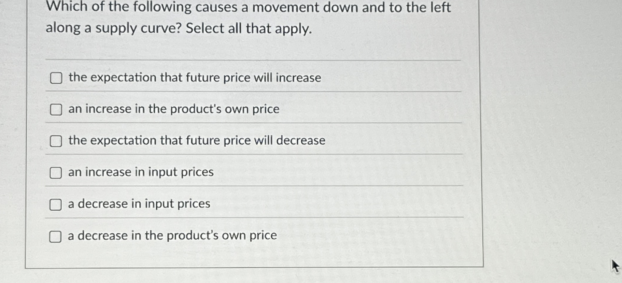Solved Which of the following causes a movement down and to | Chegg.com