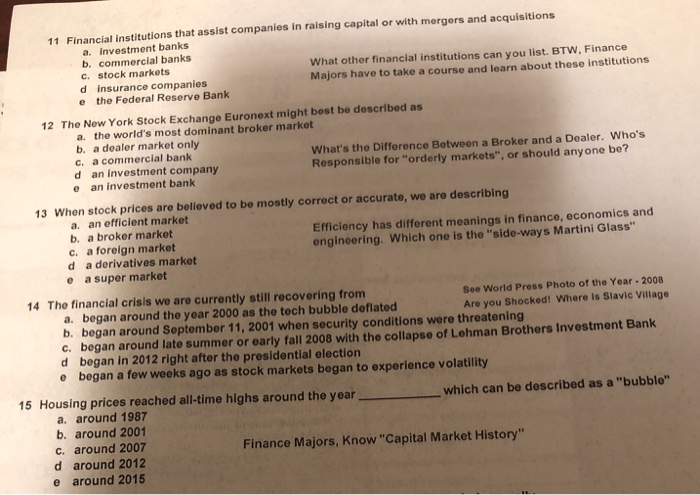 Solved 11 Financial Institutions That Assist Companies In