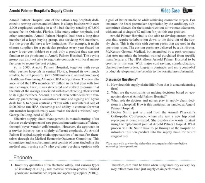 arnold palmer hospital supply chain case study