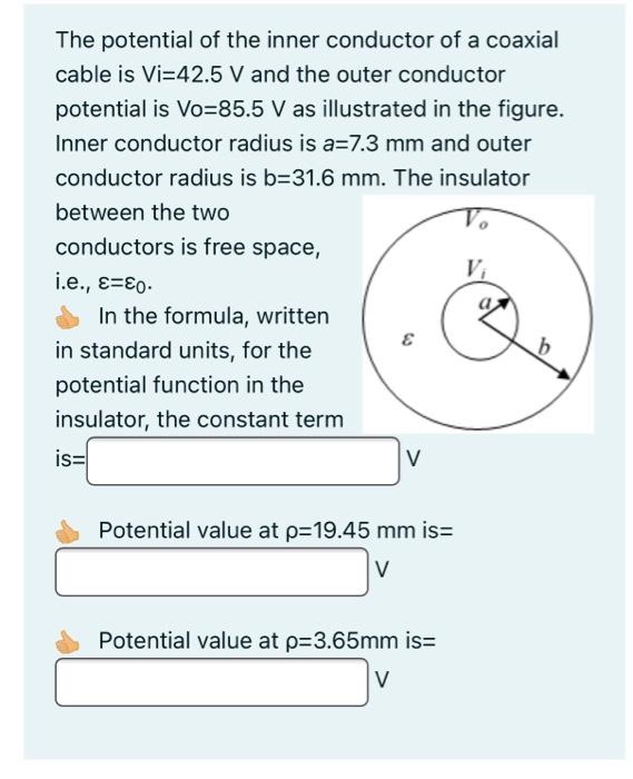 Solved The Potential Of The Inner Conductor Of A Coaxial