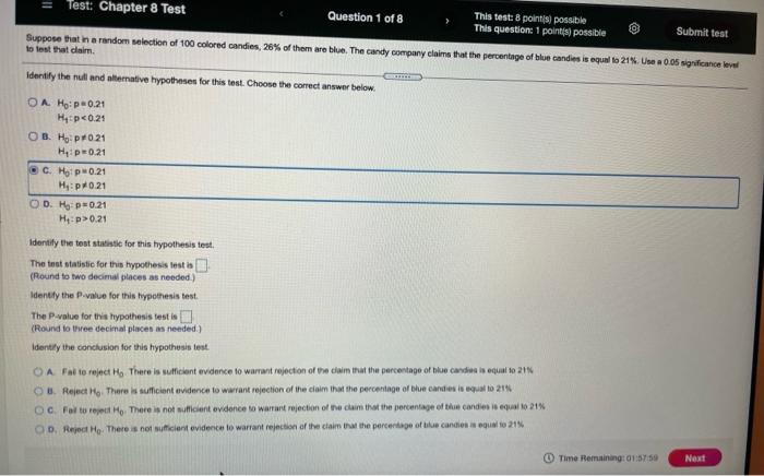 Solved Test: Chapter 8 Test Question 1 of 8 This test: 8 | Chegg.com