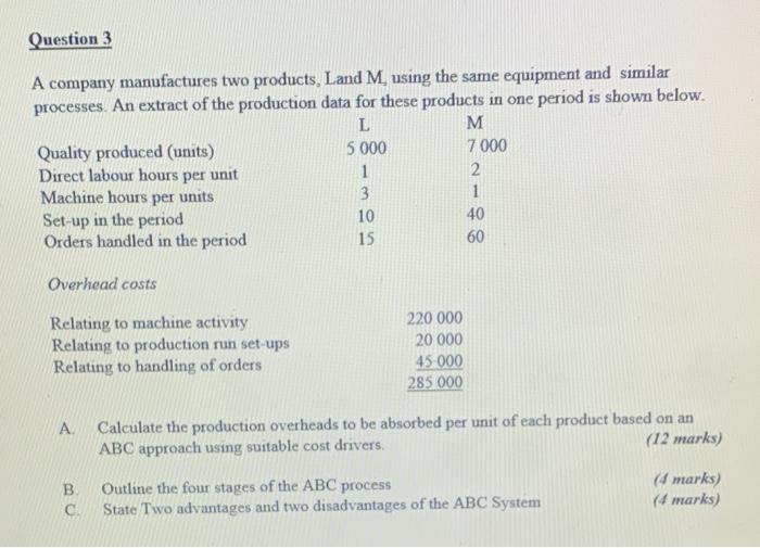 Solved Question 3 A company manufactures two products, Land | Chegg.com