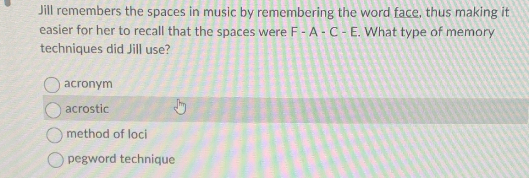Solved Jill remembers the spaces in music by remembering the