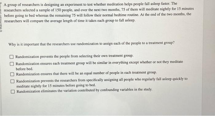 Solved A group of researchers is designing an experiment to | Chegg.com