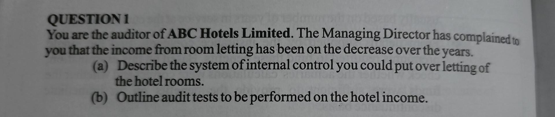 Solved QUESTION 1 You Are The Auditor Of ABC Hotels Limited. | Chegg.com