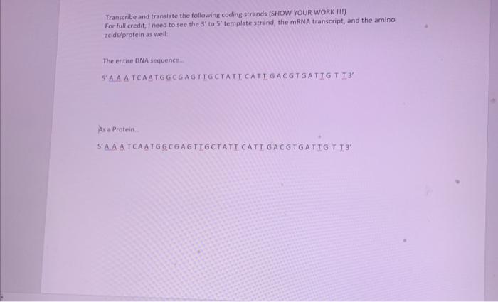 Solved Transcribe and translate the following coding strands | Chegg.com