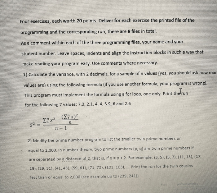 Solved Four exercises, each worth 20 points. Deliver for