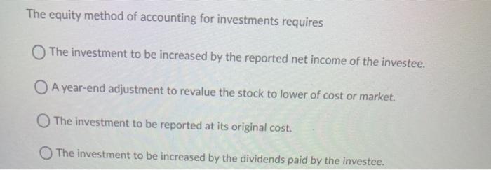 Solved The Equity Method Of Accounting For Investments | Chegg.com