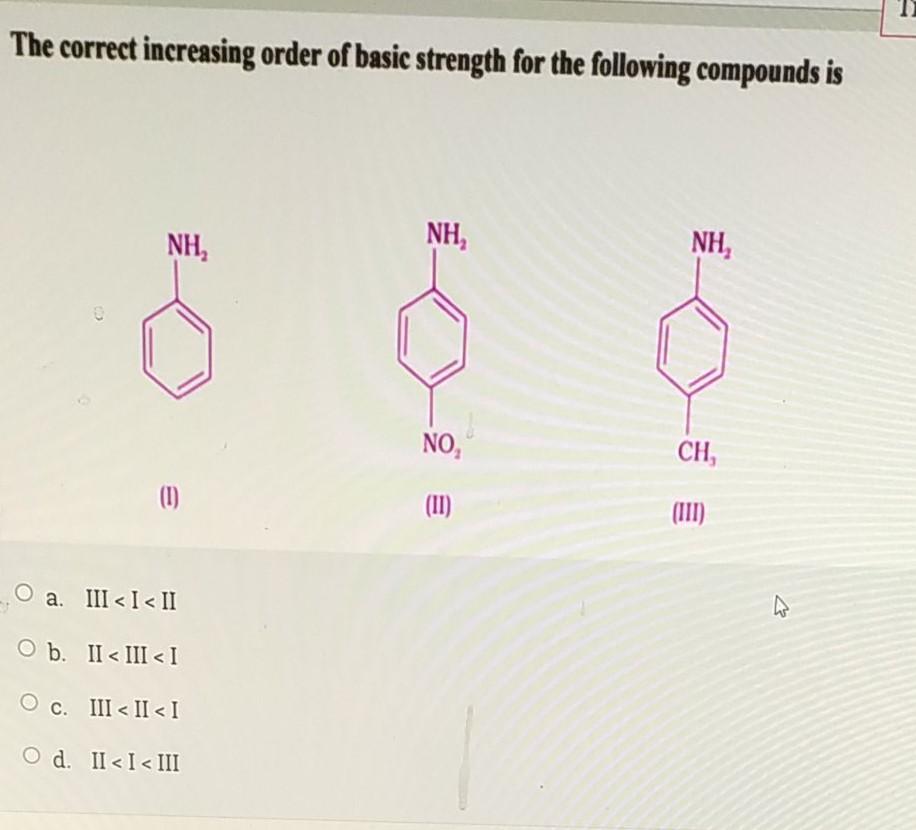 Solved The correct increasing order of basic strength for | Chegg.com