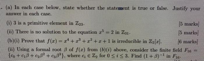 Solved (a) In each case below, state whether the statement | Chegg.com