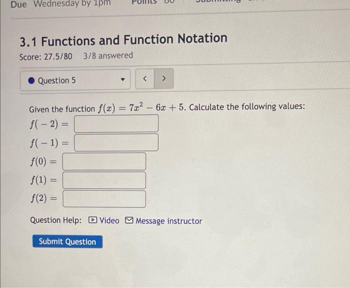 Solved 3.1 Functions and Function Notation Score: 27.5/803/8 | Chegg.com