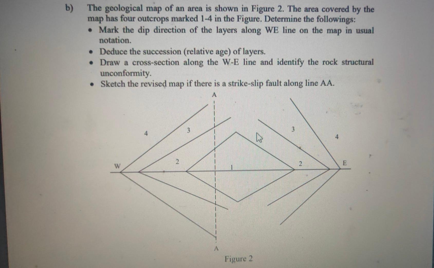 Solved b) The geological map of an area is shown in Figure | Chegg.com