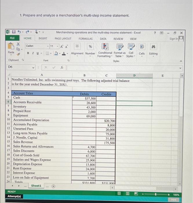 Solved 1. Prepare and analyze a merchandiser's multi-step | Chegg.com