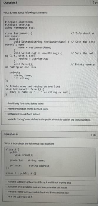 Solved Question 1 3 pts For the following code, indicate how | Chegg.com