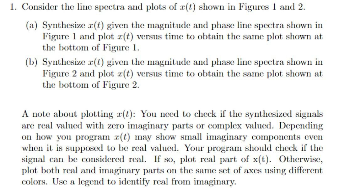 Solved Consider the line spectra and plots of x(t) shown in | Chegg.com