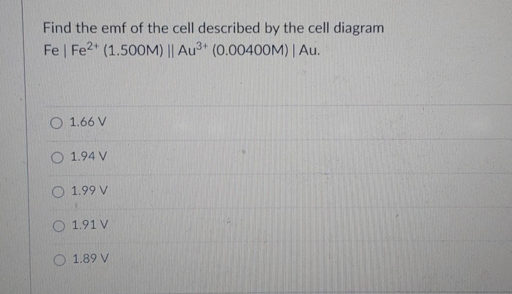 Solved Find the emf of the cell described by the cell | Chegg.com